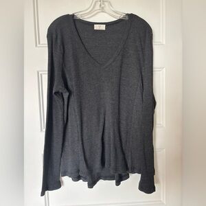 t.la Anthropologie V Neck Top Shirt Gray Waffle Knit Thermal Long Sleeve Blouse